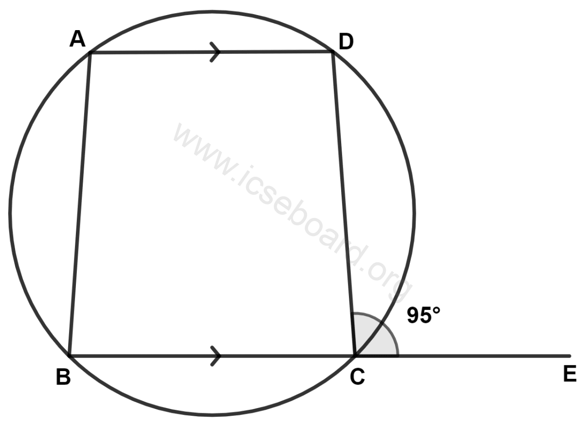 Concise Mathematics Selina Solutions Class 10 ICSE Chapter 17 Circles 37 ABCD is a trapezium with AD parallel to BC. Side BC is produced to point E and angle DCE = 95°. Angle B is equal to : Circles, Concise Mathematics Solutions ICSE Class 10.