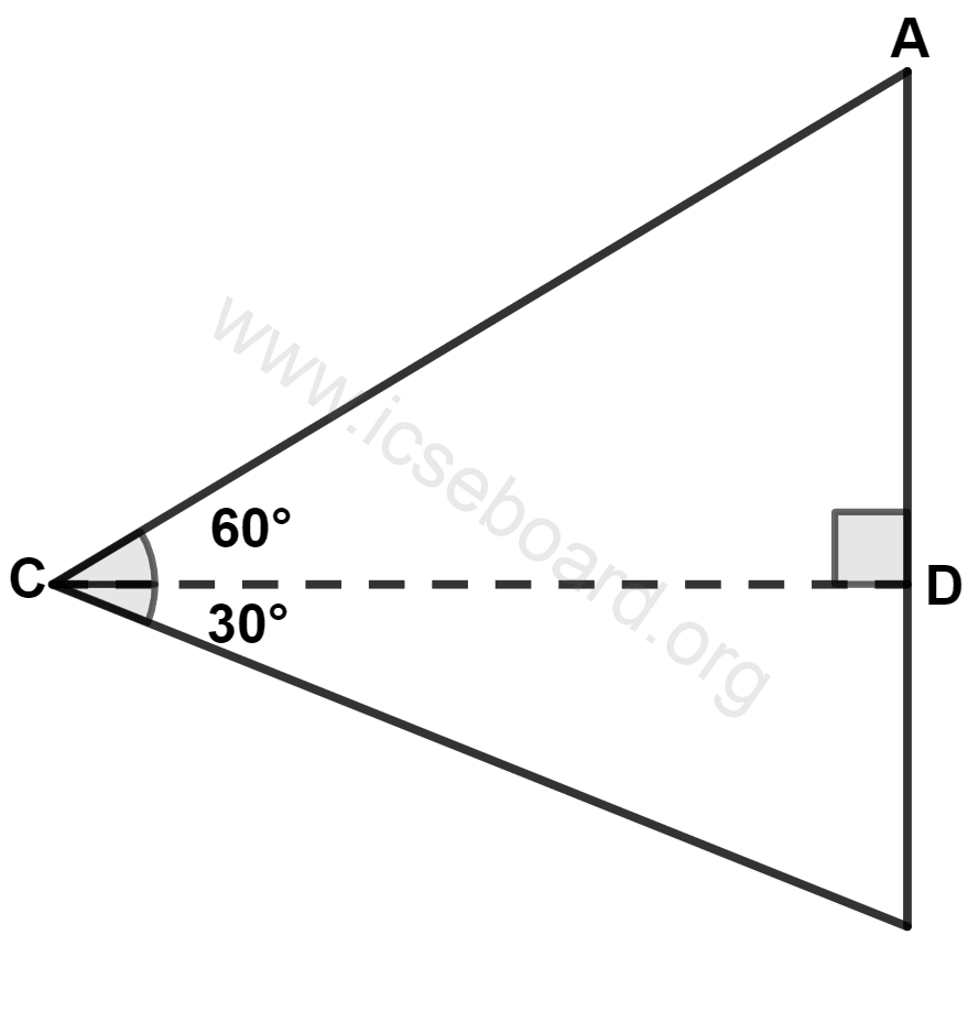 If CD = 10 m, the length of AB is : Heights and Distances, Concise Mathematics Solutions ICSE Class 10.