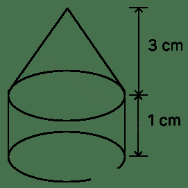 In the given figure, height of the conical part is 3 cm. The radius and the height of the cylindrical part are 1 cm each. The total volume of the body is : Cylinder, Cone, Sphere, Concise Mathematics Solutions ICSE Class 10.