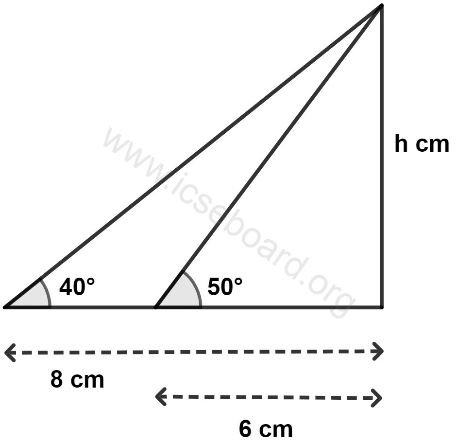 The measurement of h is : Heights and Distances, Concise Mathematics Solutions ICSE Class 10.
