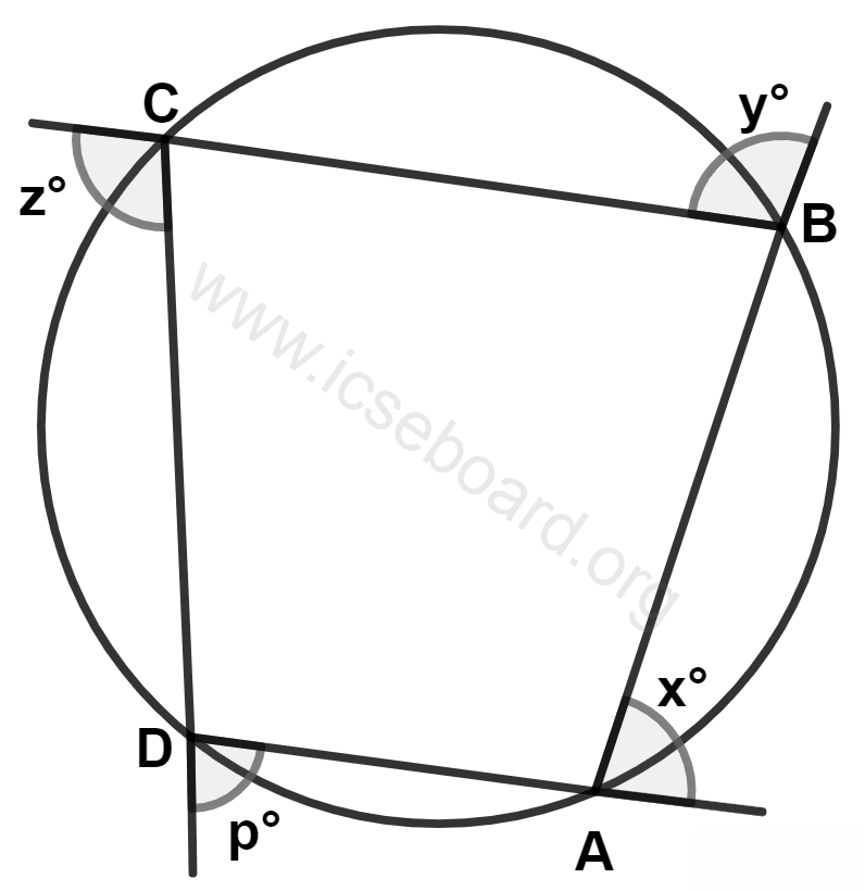 Concise Mathematics Selina Solutions Class 10 ICSE Chapter 17 Circles 105 In the given figure x°, y°, z° and p° are exterior angles of cyclic quadrilateral ABCD, then x° + y° + z° + p° is : Circles, Concise Mathematics Solutions ICSE Class 10.