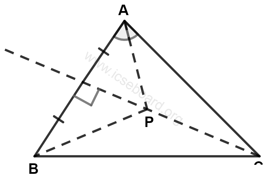 The perpendicular bisector of side AB and bisector of angle A of △ABC meet at point P. Then : Loci, Concise Mathematics Solutions ICSE Class 10.