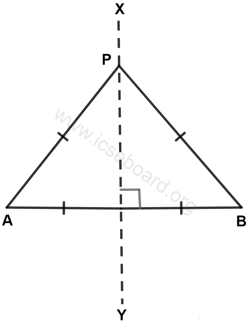 AB is a line segment. A point P moves in such a way that the triangle APB is always an isosceles triangle with base AB. The locus of point P is the line which : Loci, Concise Mathematics Solutions ICSE Class 10.
