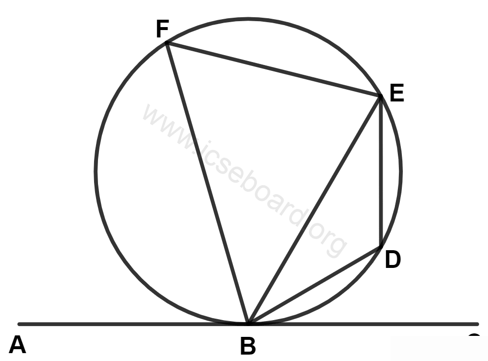 AC is a tangent to the given circle which touches the circle at point B. If ∠EBC = 45°; angle EDB is equal to : Tangents and Intersecting Chords, Concise Mathematics Solutions ICSE Class 10.
