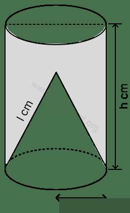 The given figure shows a solid cylinder of height h cm and radius r cm. If the slant height of the conical cavity is l cm, the total surface area of the remaining solid is : Cylinder, Cone, Sphere, Concise Mathematics Solutions ICSE Class 10.