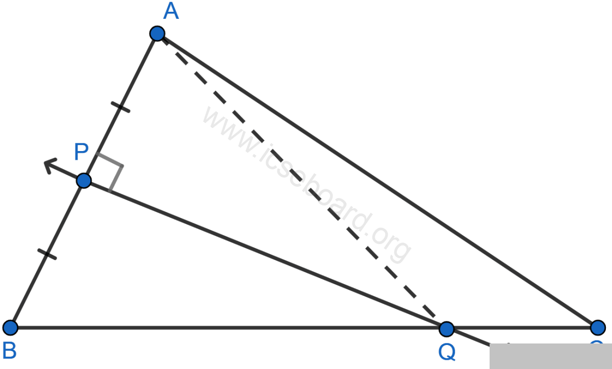 Given: PQ is a perpendicular bisector of side AB of the triangle ABC. Prove: Q is equidistant from A and B. Loci, Concise Mathematics Solutions ICSE Class 10.