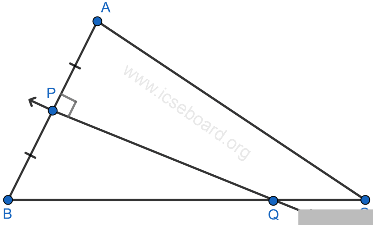 Given: PQ is a perpendicular bisector of side AB of the triangle ABC. Prove: Q is equidistant from A and B. Loci, Concise Mathematics Solutions ICSE Class 10.