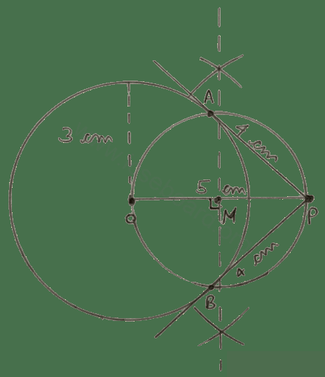 Concise Mathematics Selina Solutions Class 10 ICSE Chapter 19 Constructions (Circles) 8 Draw a circle of radius 3 cm. Mark a point P at a distance of 5 cm from the center of the circle drawn. Draw two tangents PA and PB to the given circle and measure the length of each tangent. Constructions, Concise Mathematics Solutions ICSE Class 10.