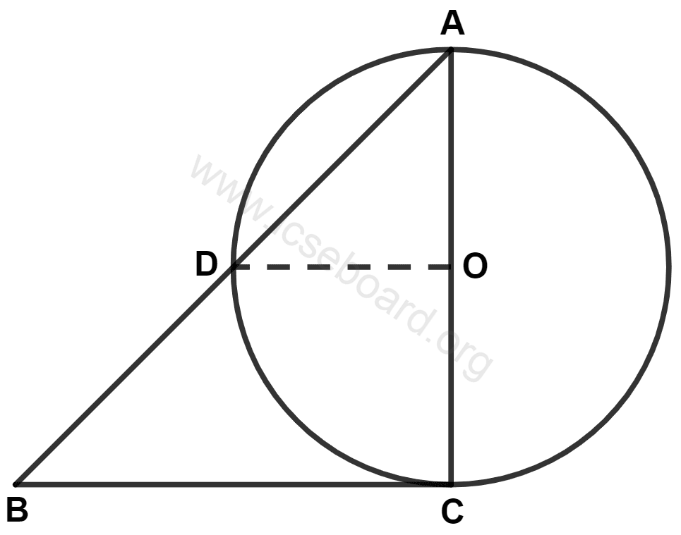 BC is a tangent to the circle with center O. OD is radius of the circle. If ∠DOC = 100°, ∠B is equal to : Tangents and Intersecting Chords, Concise Mathematics Solutions ICSE Class 10.
