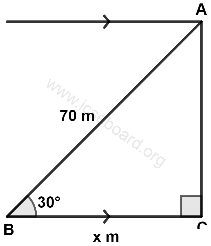 The measure of x correct to the nearest metre is : Heights and Distances, Concise Mathematics Solutions ICSE Class 10.