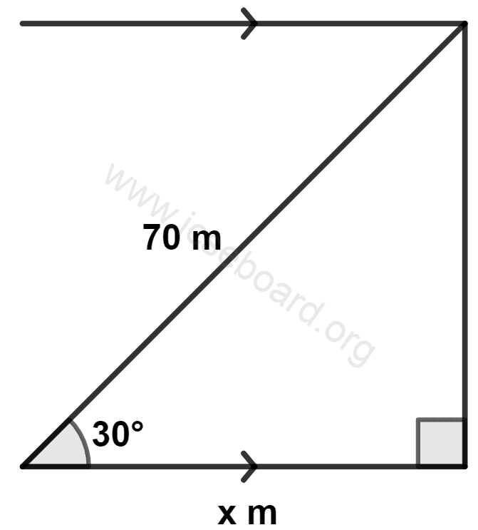 The measure of x correct to the nearest metre is : Heights and Distances, Concise Mathematics Solutions ICSE Class 10.