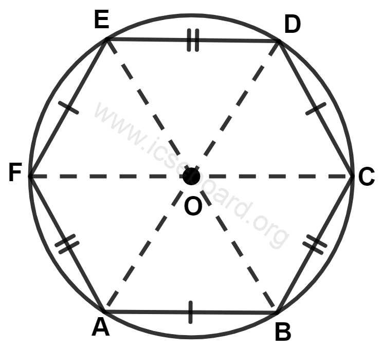 Concise Mathematics Selina Solutions Class 10 ICSE Chapter 17 Circles 87 In the given figure, O is the center of the circle, chords AB, CD and EF are equal whereas chords BC, DE and FA are separately equal. The angle AOC is equal to : Circles, Concise Mathematics Solutions ICSE Class 10.