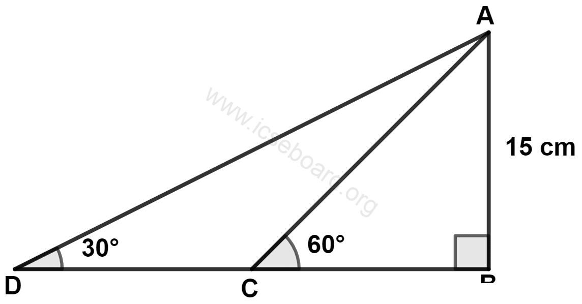 The length of DC is : Heights and Distances, Concise Mathematics Solutions ICSE Class 10.