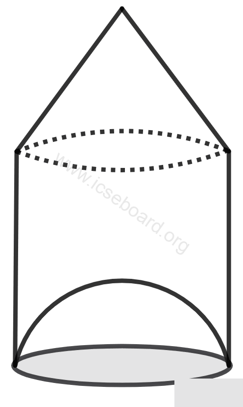 The given figure shows a toy made of very thin metal sheet. The toy has the hemisphere, a cylinder and a cone all of the same radius. Concise Mathematics Solutions ICSE Class 10.