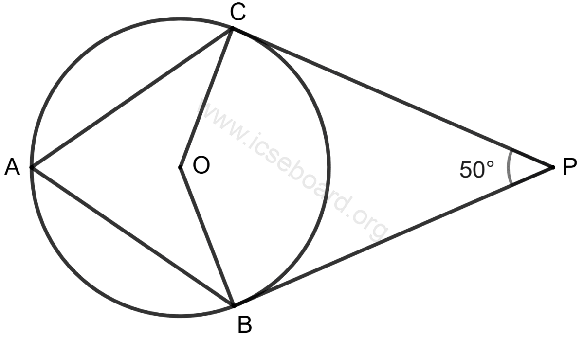 O is centre of the circle, PB and PC are tangents and ∠BPC = 50°. Concise Mathematics Solutions ICSE Class 10.