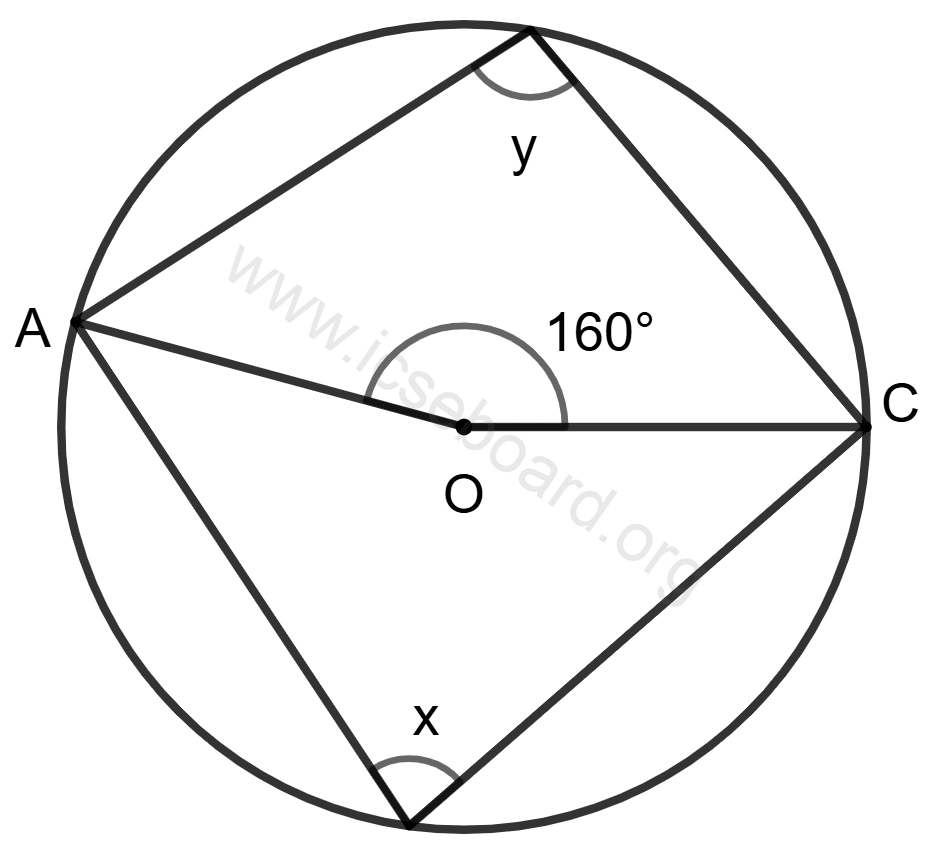 Concise Mathematics Selina Solutions Class 10 ICSE Chapter 17 Circles 120 A circle with center at point O and ∠AOC = 160°. Concise Mathematics Solutions ICSE Class 10.