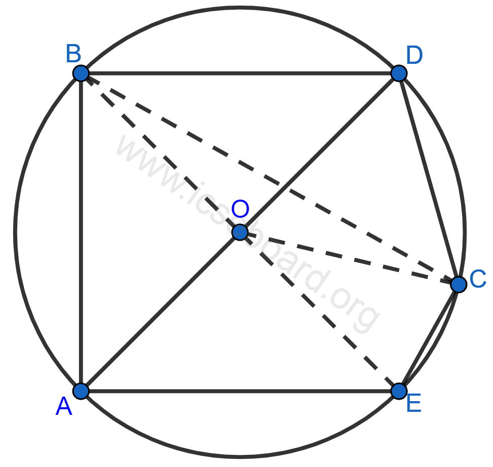 Concise Mathematics Selina Solutions Class 10 ICSE Chapter 17 Circles 104 In the figure, BD is a side of regular hexagon, DC is a side of a regular pentagon and AD is a diameter. Calculate : ∠ADC, ∠BDA, ∠ABC, ∠AEC. Circles, Concise Mathematics Solutions ICSE Class 10.
