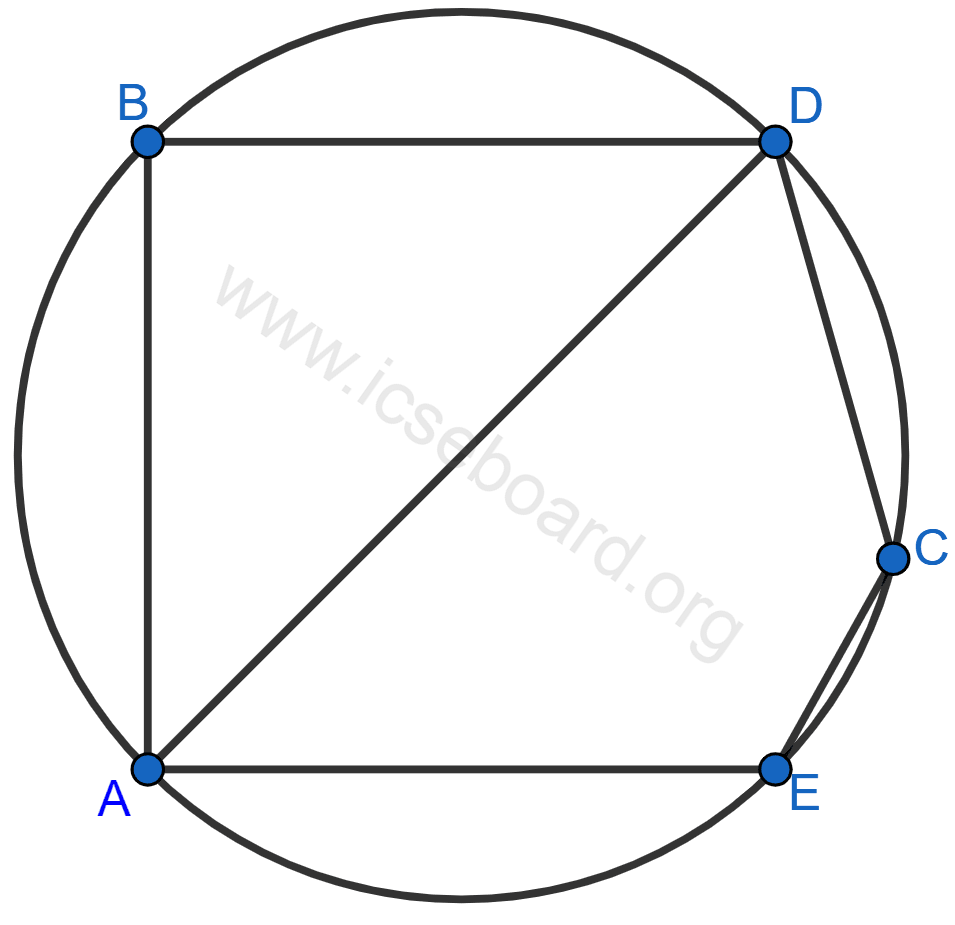 Concise Mathematics Selina Solutions Class 10 ICSE Chapter 17 Circles 103 In the figure, BD is a side of regular hexagon, DC is a side of a regular pentagon and AD is a diameter. Calculate : ∠ADC, ∠BDA, ∠ABC, ∠AEC. Circles, Concise Mathematics Solutions ICSE Class 10.