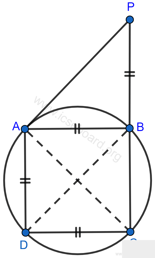 Concise Mathematics Selina Solutions Class 10 ICSE Chapter 17 Circles 137 In the given figure, AB = AD = DC = PB and ∠DBC = x°. Determine, in terms of x : (i) ∠ABD, (ii) ∠APB. Hence or otherwise, prove that AP is parallel to DB. Circles, Concise Mathematics Solutions ICSE Class 10.