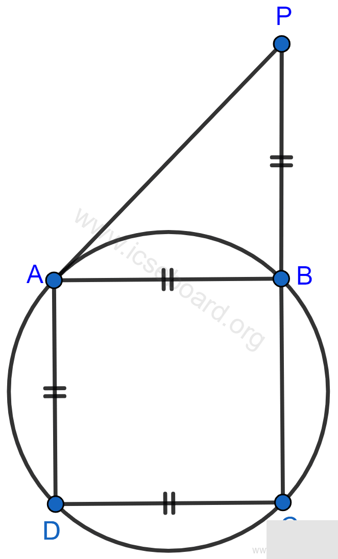 Concise Mathematics Selina Solutions Class 10 ICSE Chapter 17 Circles 136 In the given figure, AB = AD = DC = PB and ∠DBC = x°. Determine, in terms of x : (i) ∠ABD, (ii) ∠APB. Hence or otherwise, prove that AP is parallel to DB. Circles, Concise Mathematics Solutions ICSE Class 10.