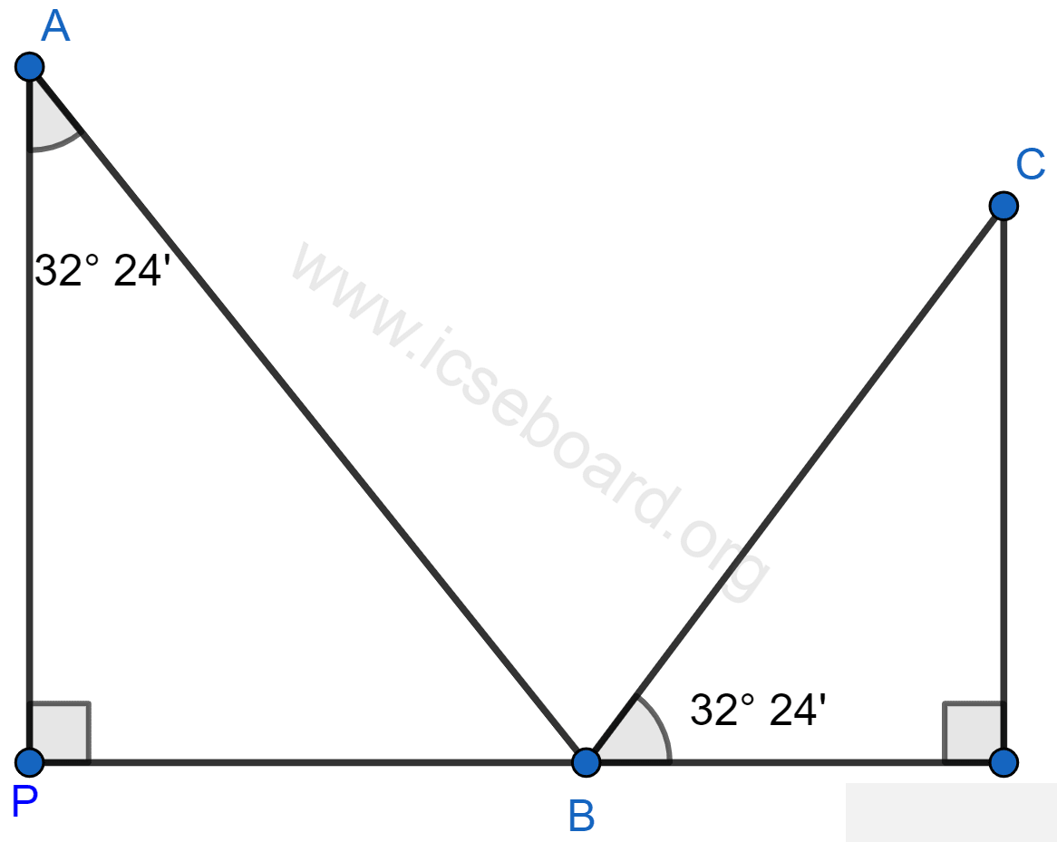 Two vertical poles are on either side of a road. A 30 m long ladder is placed between the two poles. When the ladder rests against one pole, it makes angle 32° 24' with the pole and when it is turned to rest against another pole, it makes angle 32° 24' with the road. Calculate the width of the road. Heights and Distances, Concise Mathematics Solutions ICSE Class 10.