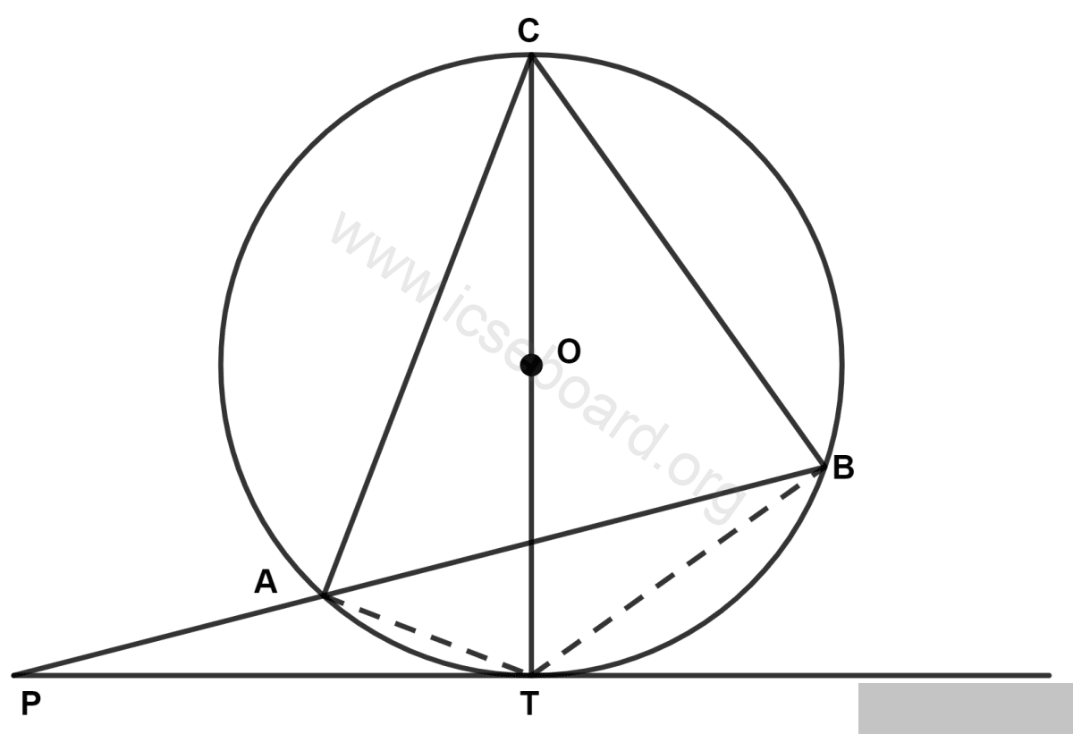 ICSE Maths Solved Competency Focused Questions Solutions Class 10 Chapter 3 Short Answer Questions 2 13 In the given figure, angle ABC = 70° and angle ACB = 50°. Given, O is the centre of the circle and PT is the tangent to the circle. Then calculate the following angles. Maths Competency Focused Practice Questions Class 10 Solutions.