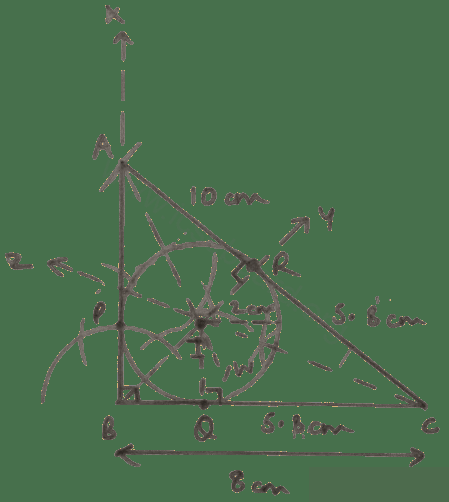 ICSE Maths Solved Competency Focused Questions Solutions Class 10 Chapter 3 Short Answer Questions 2 14 Construct a triangle ABC such that BC = 8 cm, AC = 10 cm and ∠ABC = 90°. Maths Competency Focused Practice Questions Class 10 Solutions.