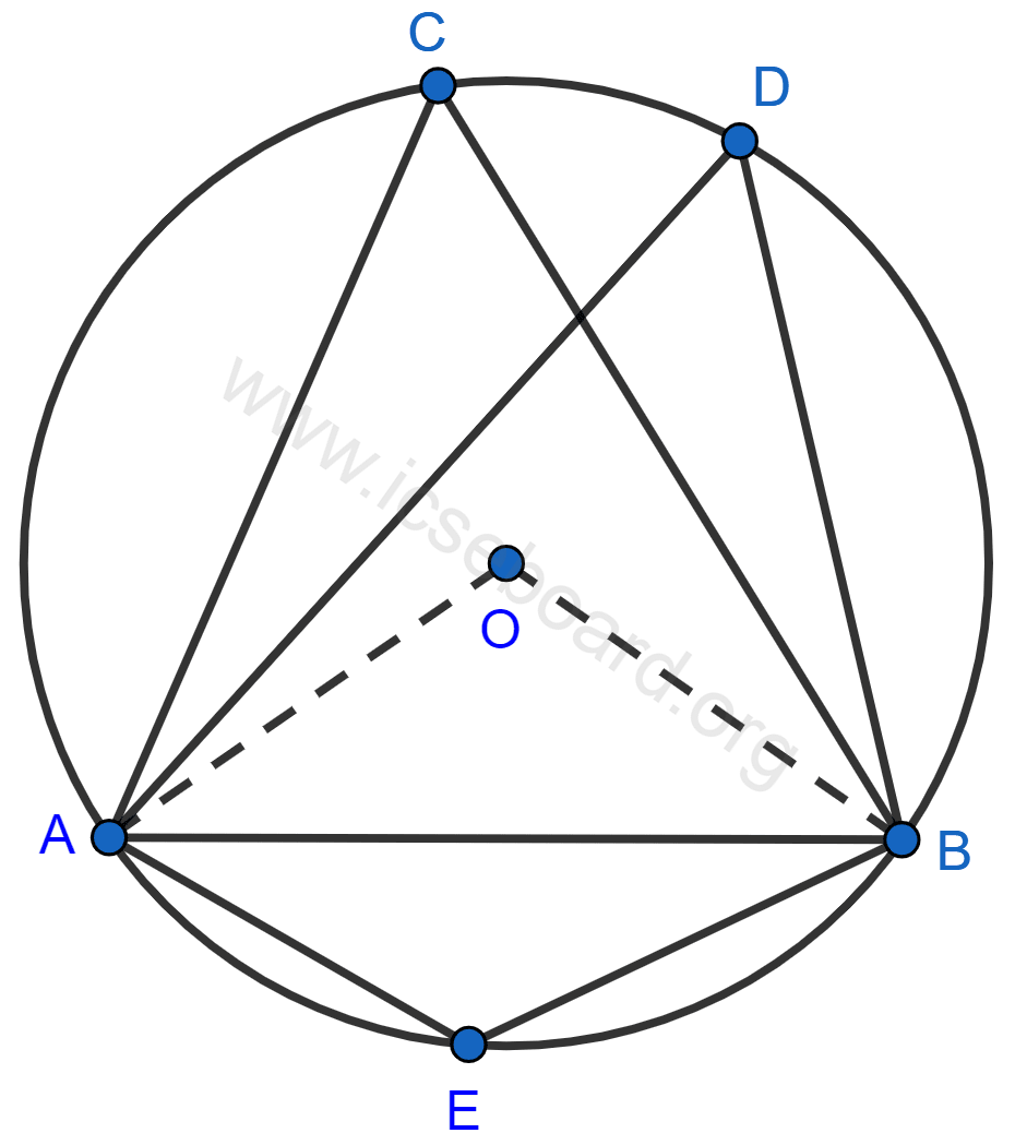 Concise Mathematics Selina Solutions Class 10 ICSE Chapter 17 Circles 48 In the figure, O is the centre of the circle and ΔABC is equilateral. Find ∠ADB, ∠AEB. Circles, Concise Mathematics Solutions ICSE Class 10.