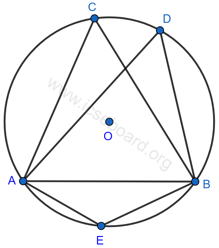 Concise Mathematics Selina Solutions Class 10 ICSE Chapter 17 Circles 47 In the figure, O is the centre of the circle and ΔABC is equilateral. Find ∠ADB, ∠AEB. Circles, Concise Mathematics Solutions ICSE Class 10.