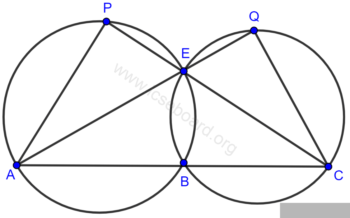 Concise Mathematics Selina Solutions Class 10 ICSE Chapter 17 Circles 138 In the given figure; ABC, AEQ and CEP are straight lines. Show that ∠APE and ∠CQE are supplementary. Circles, Concise Mathematics Solutions ICSE Class 10.