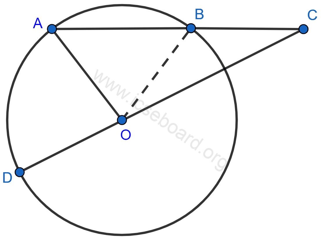 In the figure, AB is the chord of a circle with centre O and DOC is a line segment such that BC = DO. If ∠C = 20°, find angle AOD. Tangents and Intersecting Chords, Concise Mathematics Solutions ICSE Class 10.