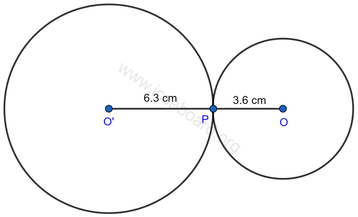 Radii of two circles are 6.3 cm and 3.6 cm. State the distance between their centers if they touch each other externally. Tangents and Intersecting Chords, Concise Mathematics Solutions ICSE Class 10.