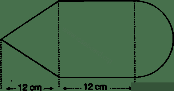 The given figure shows the cross-section of a cone, a cylinder and a hemisphere all with the same diameter 10 cm, and the other dimensions are as shown. Calculate : (i) the total surface area, (ii) the total volume of the solid and (iii) the density of the material if its total weight is 1.7 kg. Cylinder, Cone, Sphere, Concise Mathematics Solutions ICSE Class 10.