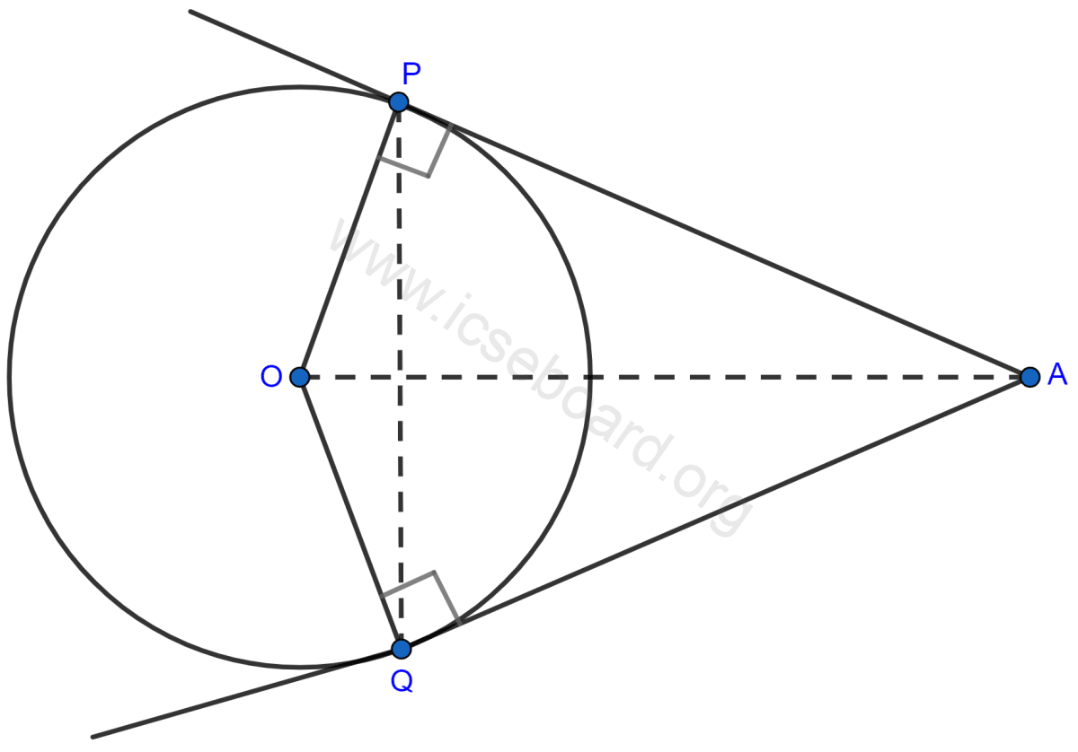 Tangents AP and AQ are drawn to a circle, with center O, from an exterior point A. Prove that ∠PAQ = 2∠OPQ. Tangents and Intersecting Chords, Concise Mathematics Solutions ICSE Class 10.
