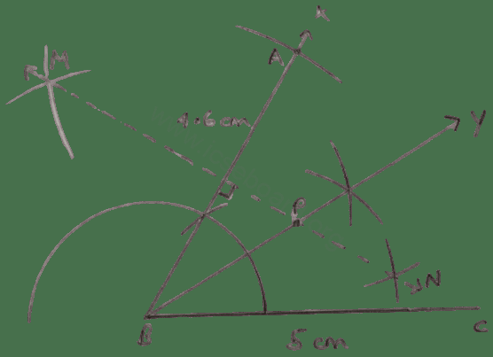 Draw an ∠ABC = 60°, having AB = 4.6 cm and BC = 5 cm. Find a point P equidistant from AB and BC; and also equidistant from A and B. Loci, Concise Mathematics Solutions ICSE Class 10.