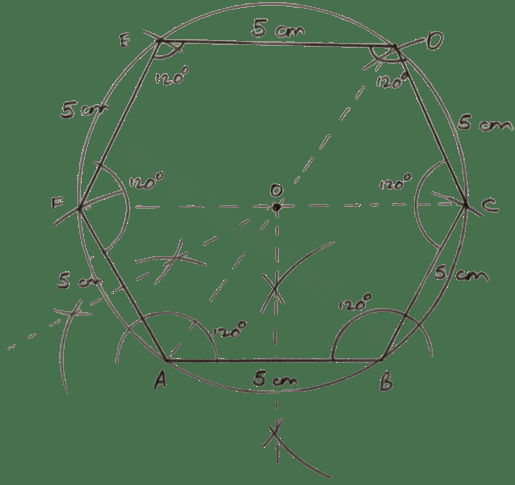Concise Mathematics Selina Solutions Class 10 ICSE Chapter 19 Constructions (Circles) 17 Draw a circle circumscribing a regular hexagon with side = 5 cm. Constructions, Concise Mathematics Solutions ICSE Class 10.