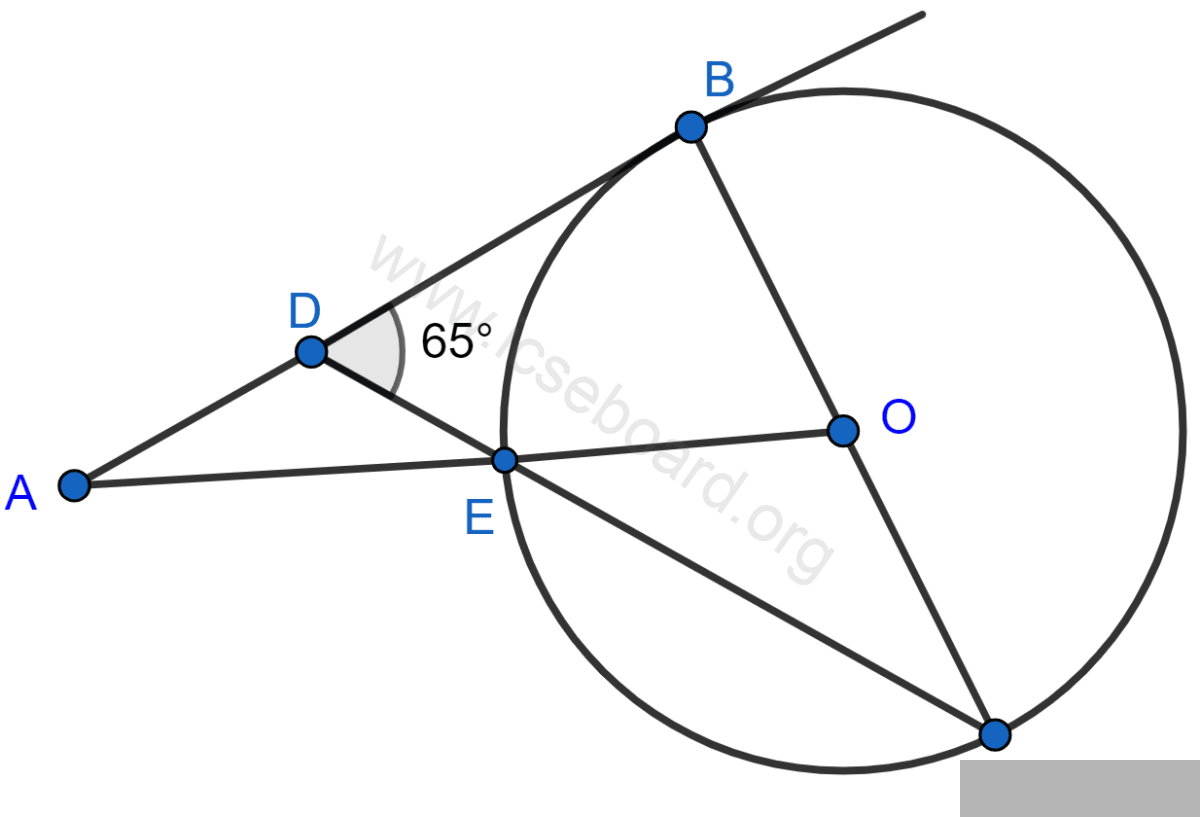 In the figure, O is the center of the circle and AB is a tangent to it at point B. ∠BDC = 65°. Find ∠BAO. Tangents and Intersecting Chords, Concise Mathematics Solutions ICSE Class 10.