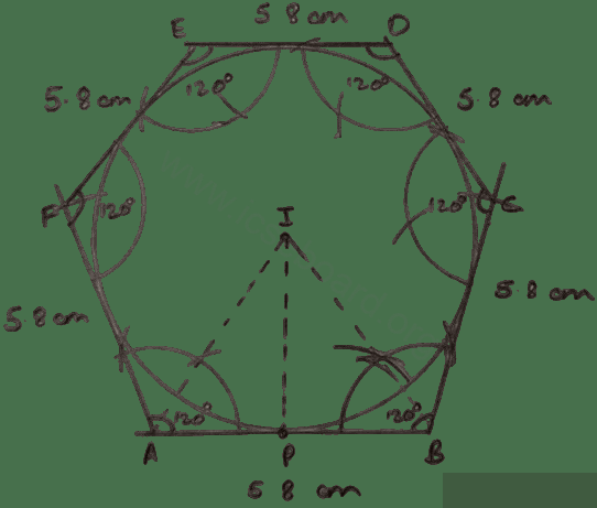 Concise Mathematics Selina Solutions Class 10 ICSE Chapter 19 Constructions (Circles) 18 Draw an inscribing circle of regular hexagon of side 5.8 cm. Constructions, Concise Mathematics Solutions ICSE Class 10.