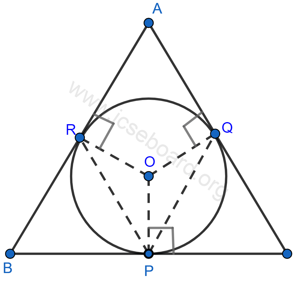 In a triangle ABC, the incircle (center O) touches BC, CA and AB at points P, Q and R respectively. Calculate (i) ∠QOR (ii) ∠QPR; given that ∠A = 60°. Tangents and Intersecting Chords, Concise Mathematics Solutions ICSE Class 10.