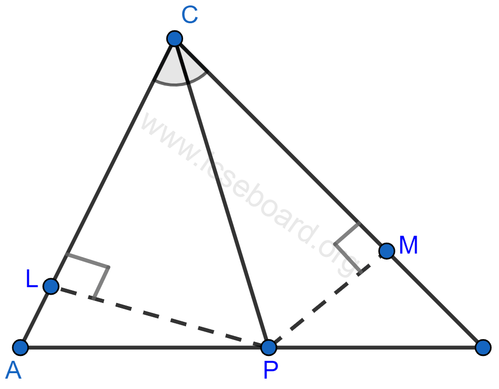 Given: CP is the bisector of angle C of ∆ABC. Prove: P is equidistant from AC and BC. Loci, Concise Mathematics Solutions ICSE Class 10.