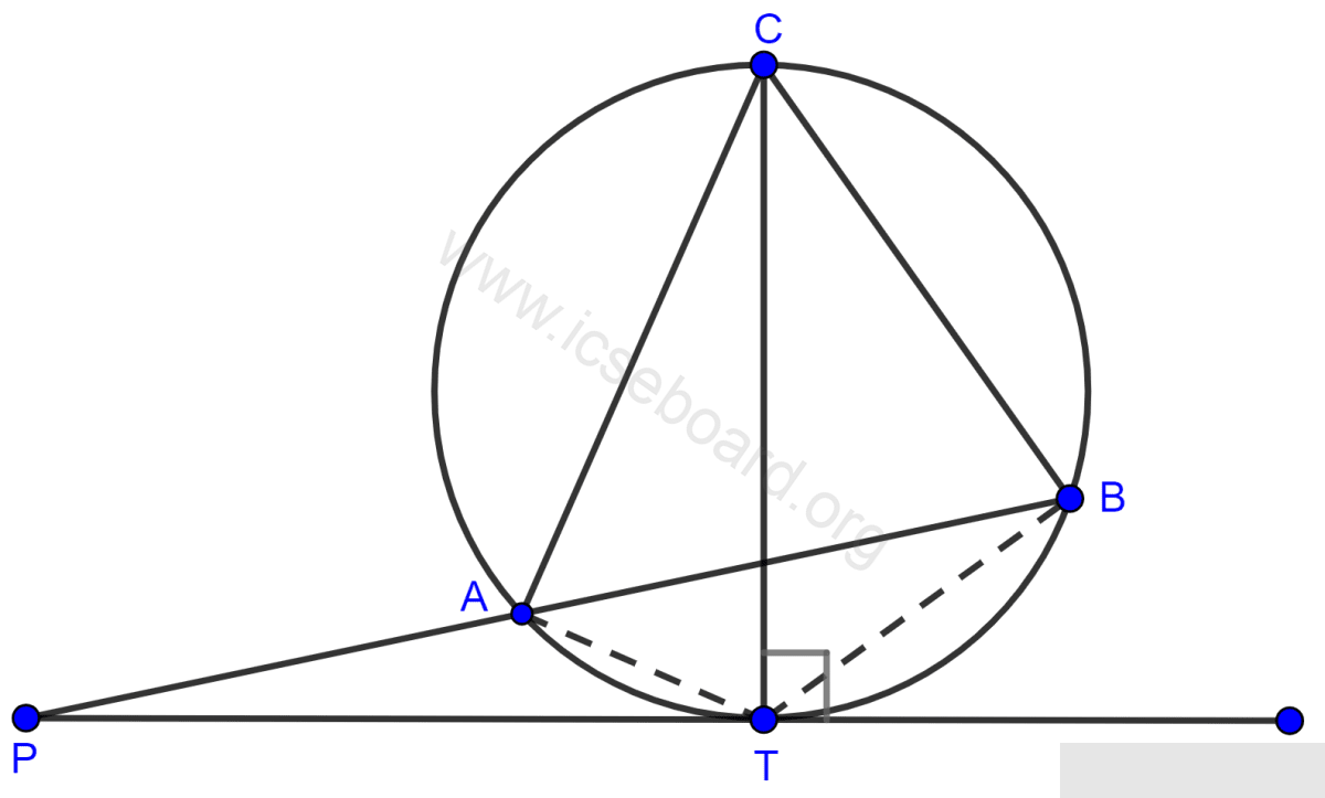 PT is a tangent to the circle at T. If ∠ABC = 70° and ∠ACB = 50°; calculate : (i) ∠CBT (ii) ∠BAT (iii) ∠APT. Tangents and Intersecting Chords, Concise Mathematics Solutions ICSE Class 10.