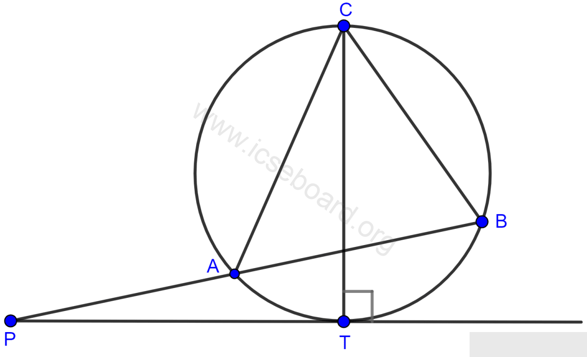 PT is a tangent to the circle at T. If ∠ABC = 70° and ∠ACB = 50°; calculate : (i) ∠CBT (ii) ∠BAT (iii) ∠APT. Tangents and Intersecting Chords, Concise Mathematics Solutions ICSE Class 10.