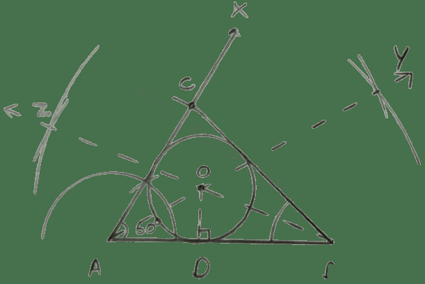 Concise Mathematics Selina Solutions Class 10 ICSE Chapter 19 Constructions (Circles) 21 Using a ruler and a compass, construct a triangle ABC in which AB = 7 cm, ∠CAB = 60° and AC = 5 cm. Construct the locus of : (i) points equidistant from AB and AC. (ii) points equidistant from BA and BC.Hence construct a circle touching the three sides of the triangle internally. Constructions, Concise Mathematics Solutions ICSE Class 10.