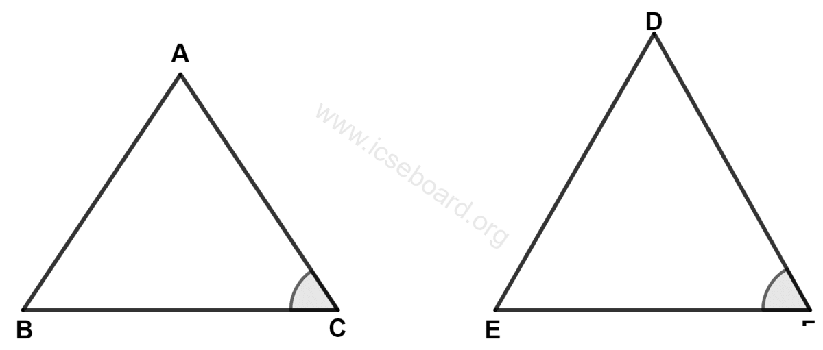 ICSE Maths Solved Competency Focused Questions Solutions Class 10 Chapter 1 Multiple-Choice Questions 6 In the given diagram, △ ABC and △ DEF (not drawn to scale) are such that ∠C = ∠F and ABDE = BCEF, then : Maths Competency Focused Practice Questions Class 10 Solutions.