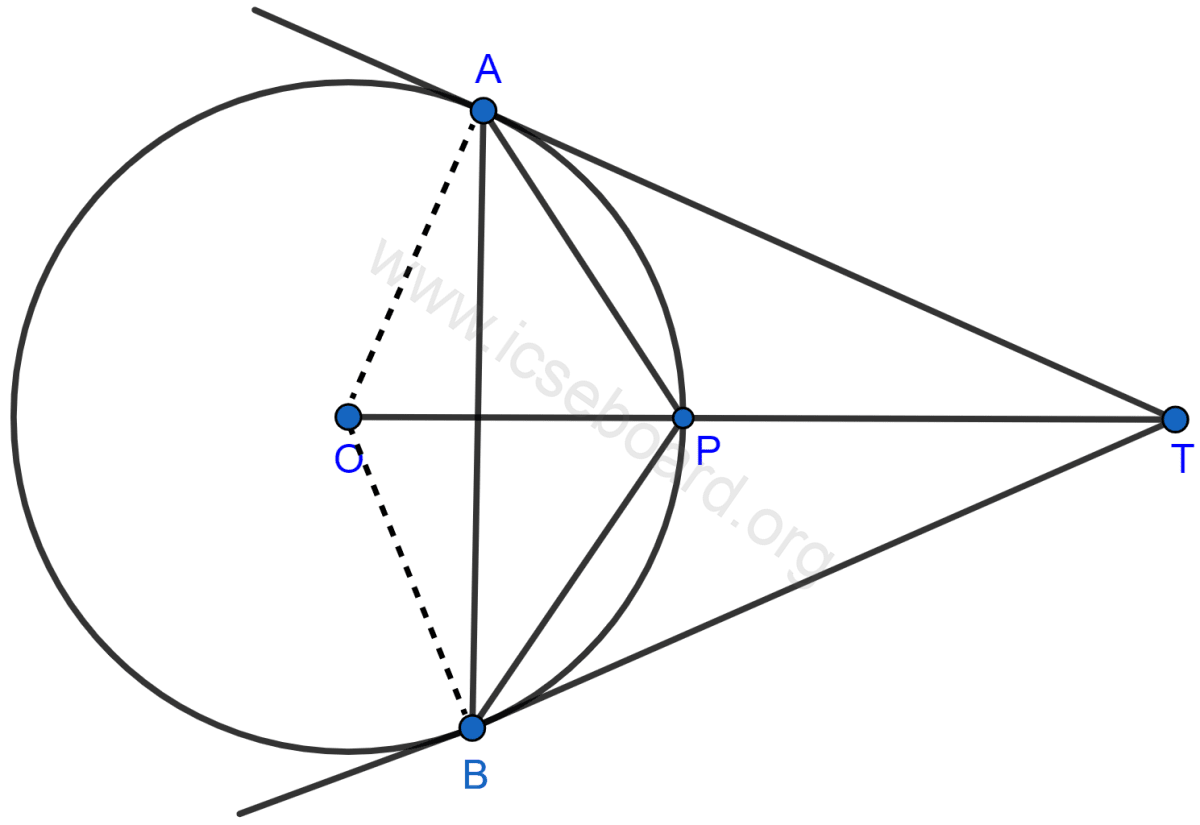 TA and TB are tangents to a circle with center O from an external point T. OT intersects the circle at point P. Prove that AP bisects the angle TAB. Tangents and Intersecting Chords, Concise Mathematics Solutions ICSE Class 10.