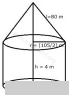 A circus tent is cylindrical to a height of 4 m and conical above it. If its diameter is 105 m and its slant height is 80 m, calculate the total area of canvas required. Also, find the total cost of canvas used at ₹ 15 per meter if the width is 1.5 m. Cylinder, Cone, Sphere, Concise Mathematics Solutions ICSE Class 10.