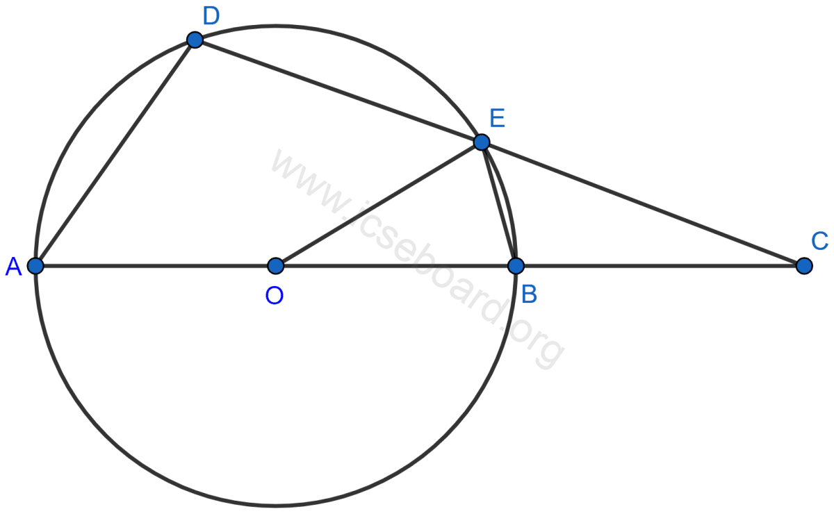 Concise Mathematics Selina Solutions Class 10 ICSE Chapter 17 Circles 59 In the figure, O is the center of the circle, ∠AOE = 150°, ∠DAO = 51°. Calculate the sizes of the angles CEB and OCE. Circles, Concise Mathematics Solutions ICSE Class 10.