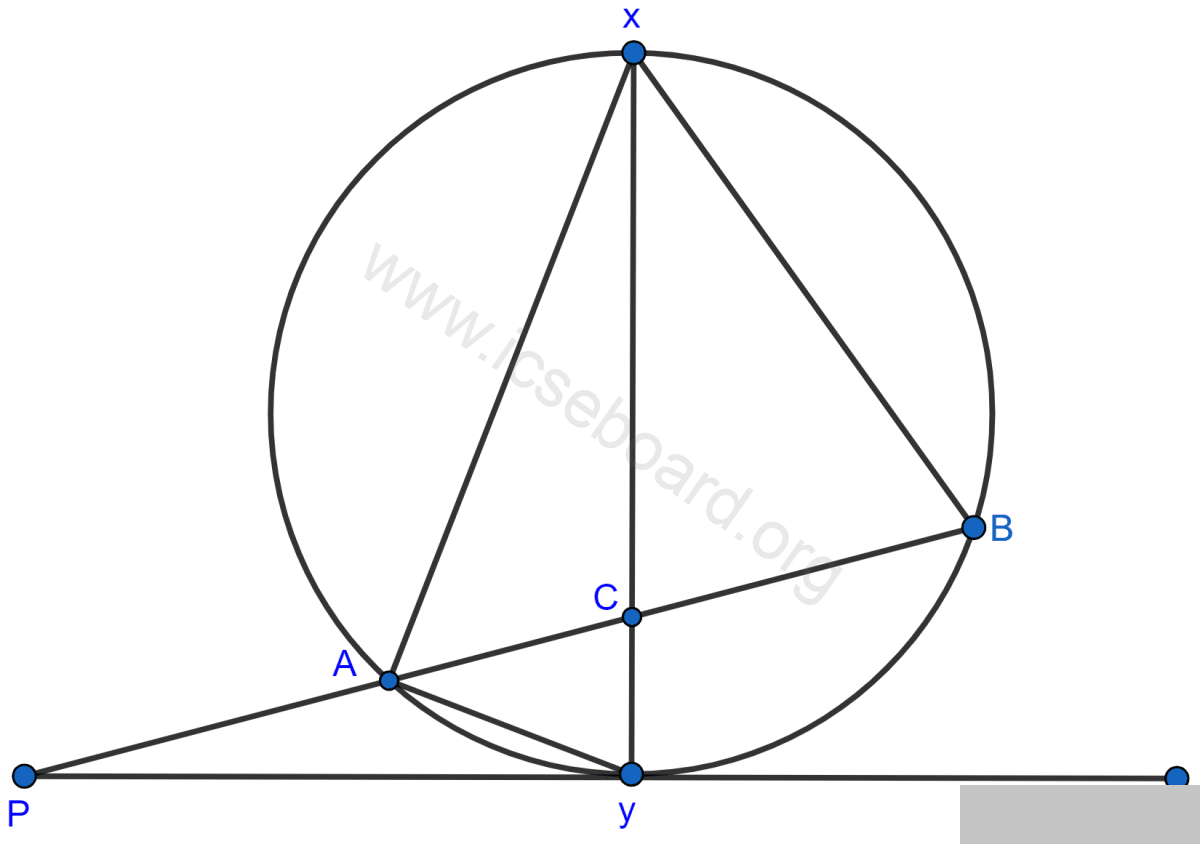 In the figure, XY is the diameter of the circle and PQ is a tangent to the circle at Y. If ∠AXB = 50° and ∠ABX = 70°, find ∠BAY and ∠APY. Tangents and Intersecting Chords, Concise Mathematics Solutions ICSE Class 10.