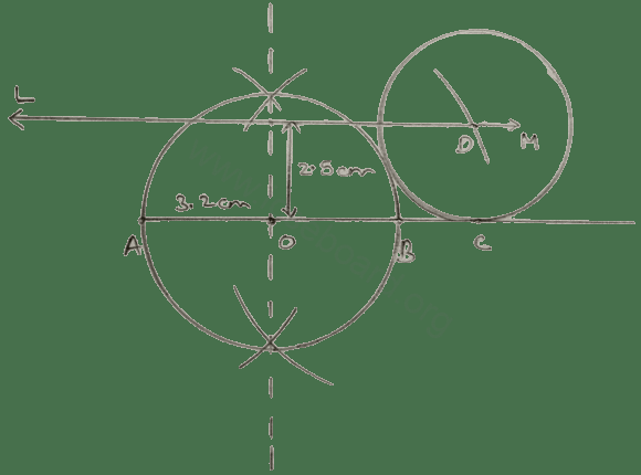 Concise Mathematics Selina Solutions Class 10 ICSE Chapter 27 Mixed Practice 6 Use ruler and a pair of compasses only in this question. (i) Draw a circle on AB = 6.4 cm as diameter. (ii) Construct another circle of radius 2.5 cm to touch the circle in (i) above and the diameter AB produced. Mixed Practice, Concise Mathematics Solutions ICSE Class 10.