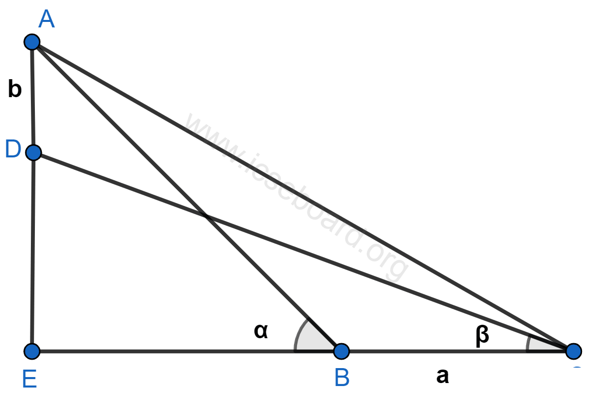Concise Mathematics Selina Solutions Class 10 ICSE Chapter 27 Mixed Practice 7 A ladder rests against a wall at an angle α to the horizontal. Its foot is pulled away from the wall through a distance a, so that it slides a distance b down the wall making an angle β with the horizontal. Show that. Mixed Practice, Concise Mathematics Solutions ICSE Class 10.